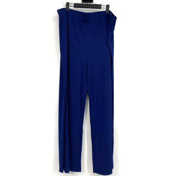 Susan Graver Pants Blue Liquid Knit Pull On Stretch Straight Leg - Picture 2 of 10